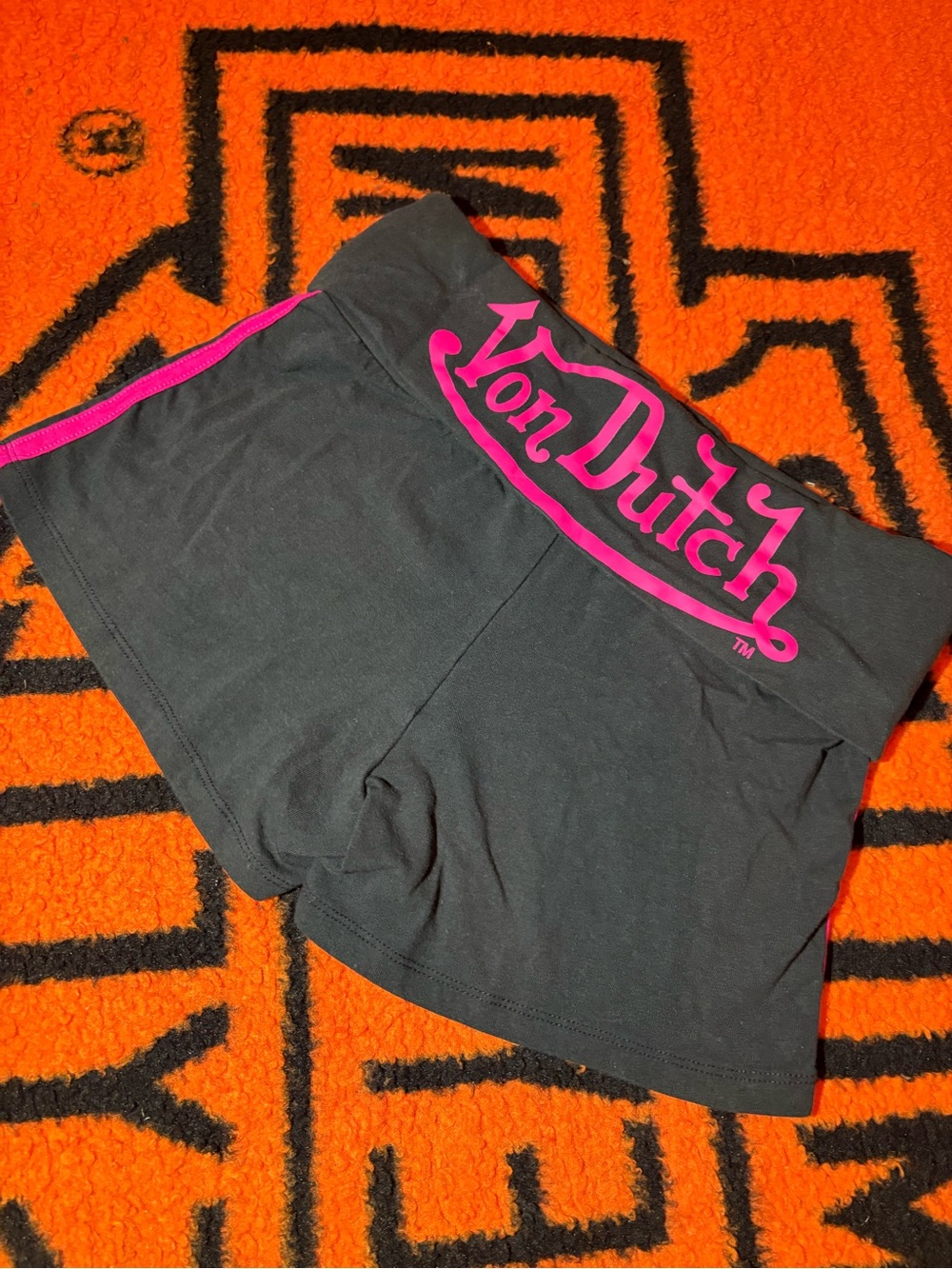 Von Dutch Black Bike Shorts with Hot Pink Logo